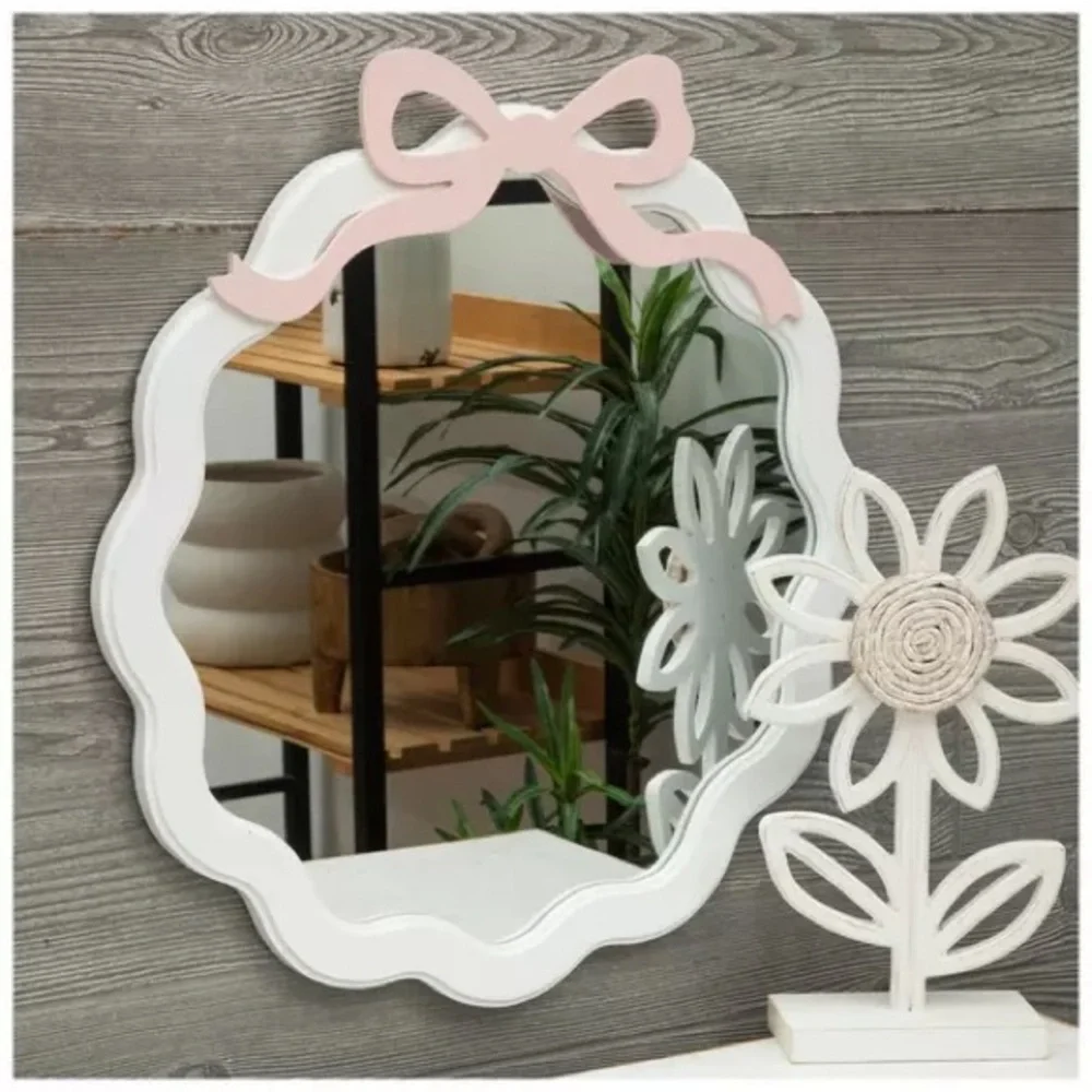 Pink Bow Wavy Wood Wall Mirror
